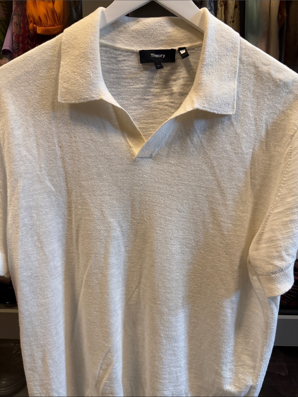 Theory Cream Short-Sleeve Polo Knit Shirt